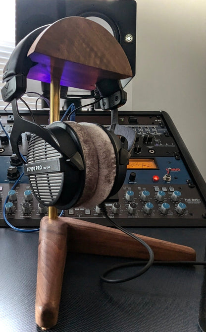 Walnut Headphone Stand – Handmade Mid Century Desk Holder for Over-Ear Headphones – Wooden Display Rack for Audiophiles